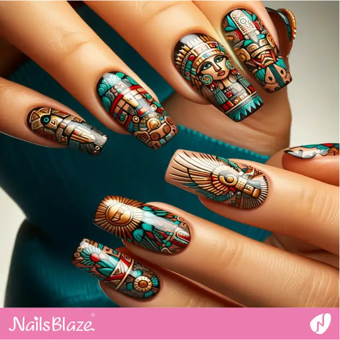 Aztec Tribe Nail Art Design | Tribal Nails - NB2350